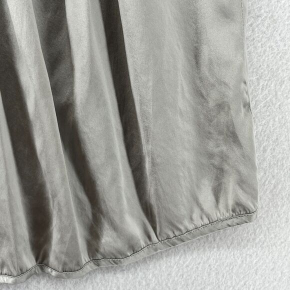 CHAIKEN PROFILE Top 0 XS Stretch Silk Satin Pleated Cap Sleeve Gray Silver USA - Picture 8 of 14